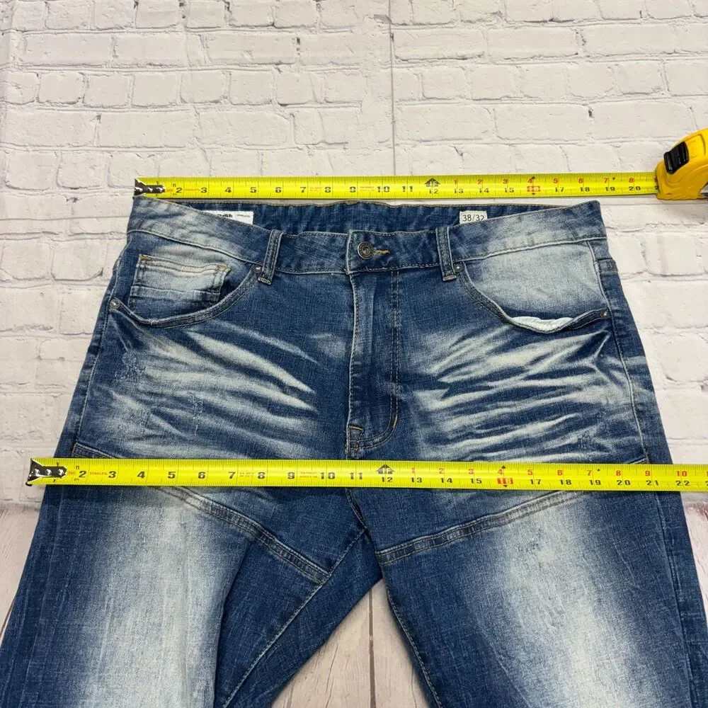 Smoke Rise Men Slim Distressed Jeans Size 38x32 Blue Denim C132 -27